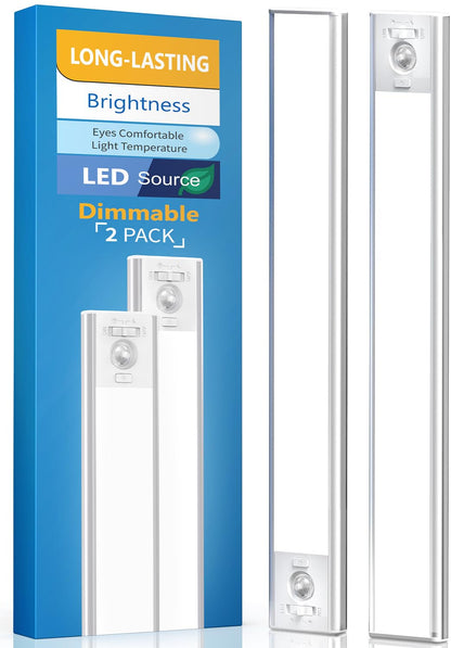 Under Cabinet Lighting, LED Motion Sensor Light Indoor, 2200mAh USB Rechargeable Closet Lights Battery Operated, Stick On Magnetic Wireless Dimmable Under Counter Lights for Kitchen, Stairs (2 Pack)