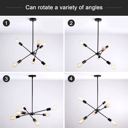 Black Sputnik Chandelier 6 Lights Modern Industrial Ceiling Light Mid Century Vintage Contemporary Pendant Dining Room Lighting Fixtures Hanging