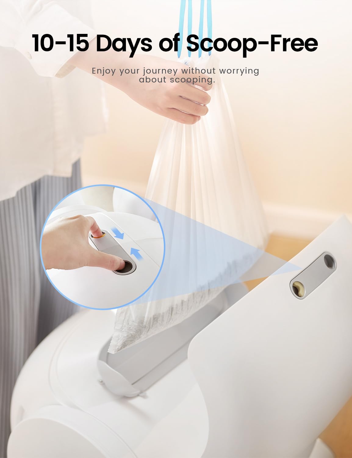 Self Cleaning Cat Litter Box, Ultra-Safe Protection Automatic Cat Litter Box, APP Control/Lower Entry/Large Capacity Cat Litter Box with 3 Rolls Liners & Mat, 65L, Gray