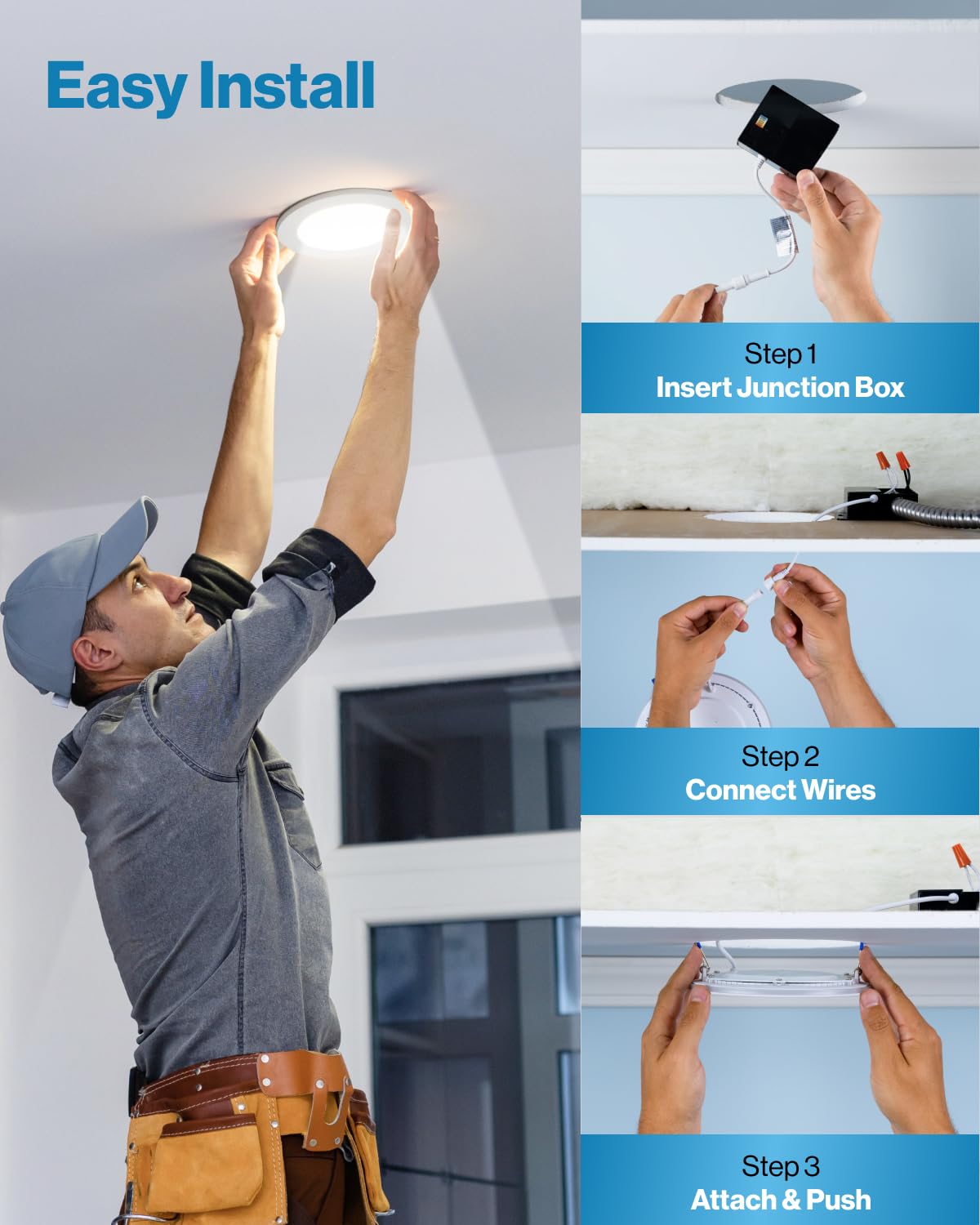 Sunco 24 Pack 6 Inch LED Recessed Light, Canless Ceiling Lights Slim with Junction Box, 850 LM, 14W (100W Equivalent), Selectable CCT 2700K/3000K/4000K/5000K/6000K, Dimmable, Wafer Thin ETL
