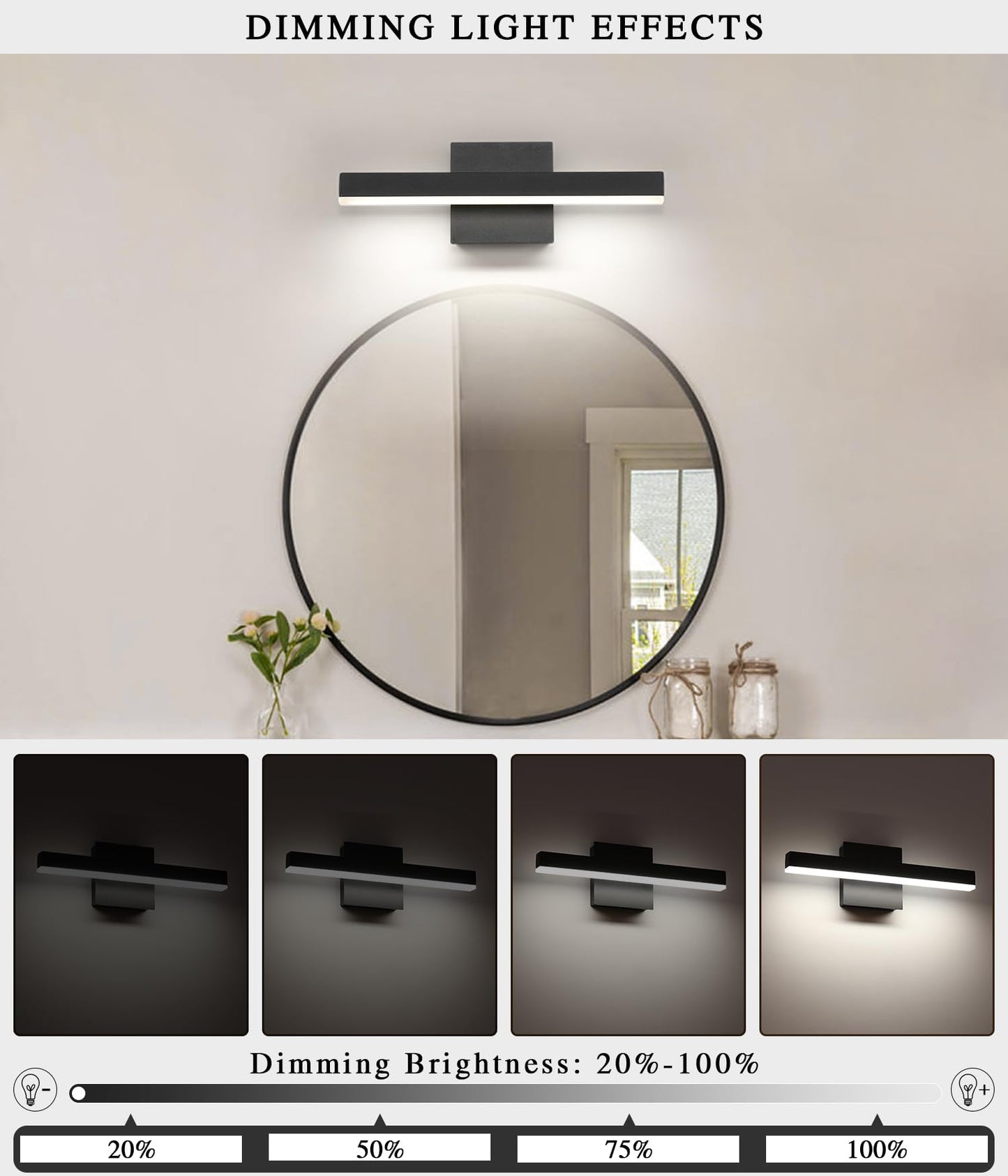 Joossnwell Black Bathroom Vanity Light Fixtures Dimmable 5CCT LED Bathroom Lighting Bar 15.75 Inch Modern Bath Lights Fixture Over Mirror 12W