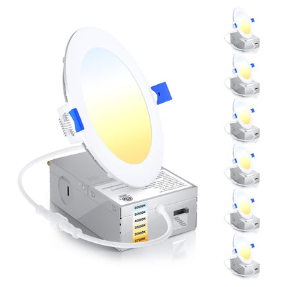 Ensenior 6 Pack 6 Inch LED Recessed Light, Dimmable, 2700K-5000K 5CCT, 1200LM High Brightness, 12W 120V, Damp Rated, Ultra-Thin Canless Wafer Ceiling Light - ETL & FCC & IC