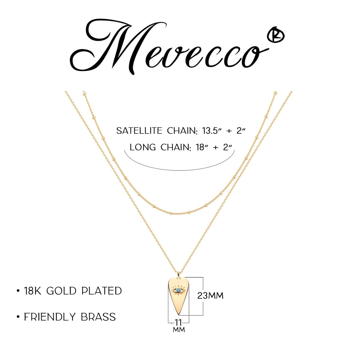 MEVECCO Layered Heart Necklace Pendant Handmade 18k Gold Plated Dainty Gold Choker Arrow Bar Layering Long Necklace for Women