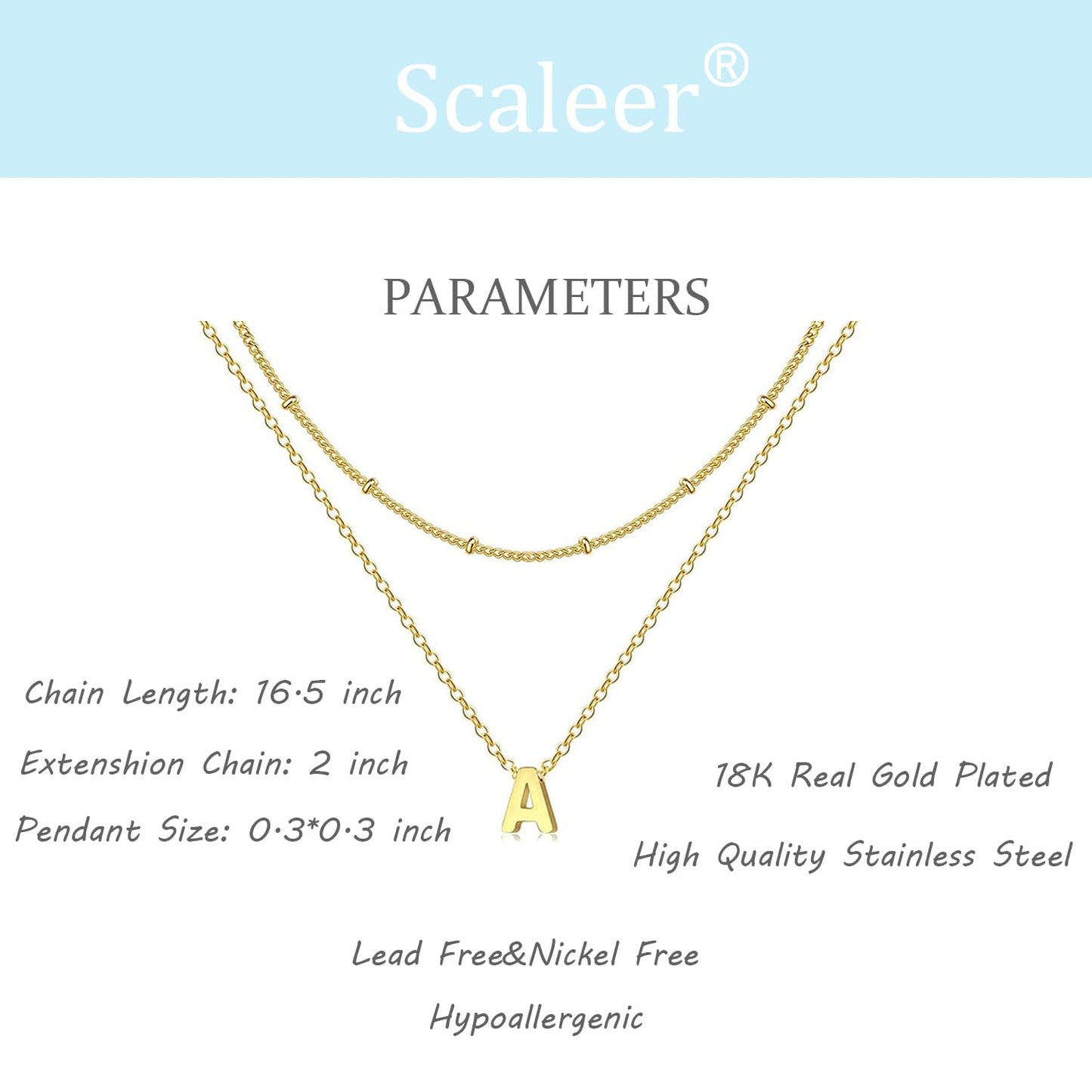 Layered Initial Necklace for Women 18K Gold Plated Stainless Steel Layer Letters Necklace Gold Initial Tiny Letter Pendant Personalized Name Necklace