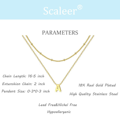 Layered Initial Necklace for Women 18K Gold Plated Stainless Steel Layer Letters Necklace Gold Initial Tiny Letter Pendant Personalized Name Necklace