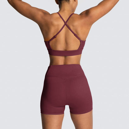 IWEMEK Women's Workout Sets 2 Piece Yoga Outfits High Waisted Biker Shorts and Cross Back Sports Bra Gym Set