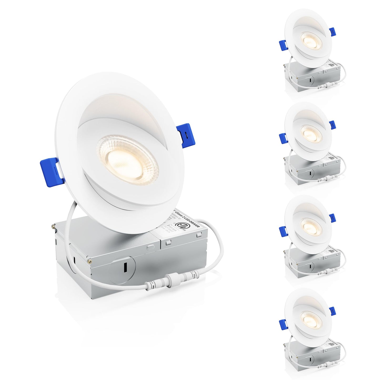 Ensenior 4 Pack 4 inch 5CCT LED Gimbal Led Recessed Light with Junction Box, 360°+90° Adjustable Directional Eyeball Lighting, Dimmable, 2700K/3000K/3500K/4000K/5000K, 950LM, 10W=85W-ETL&FCC