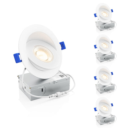 Ensenior 4 Pack 4 inch 5CCT LED Gimbal Led Recessed Light with Junction Box, 360°+90° Adjustable Directional Eyeball Lighting, Dimmable, 2700K/3000K/3500K/4000K/5000K, 950LM, 10W=85W-ETL&FCC