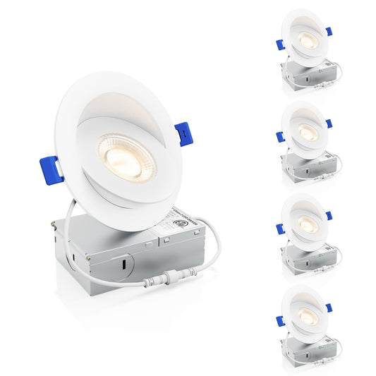 Ensenior 4 Pack 4 inch 5CCT LED Gimbal Led Recessed Light with Junction Box, 360°+90° Adjustable Directional Eyeball Lighting, Dimmable, 2700K/3000K/3500K/4000K/5000K, 950LM, 10W=85W-ETL&FCC