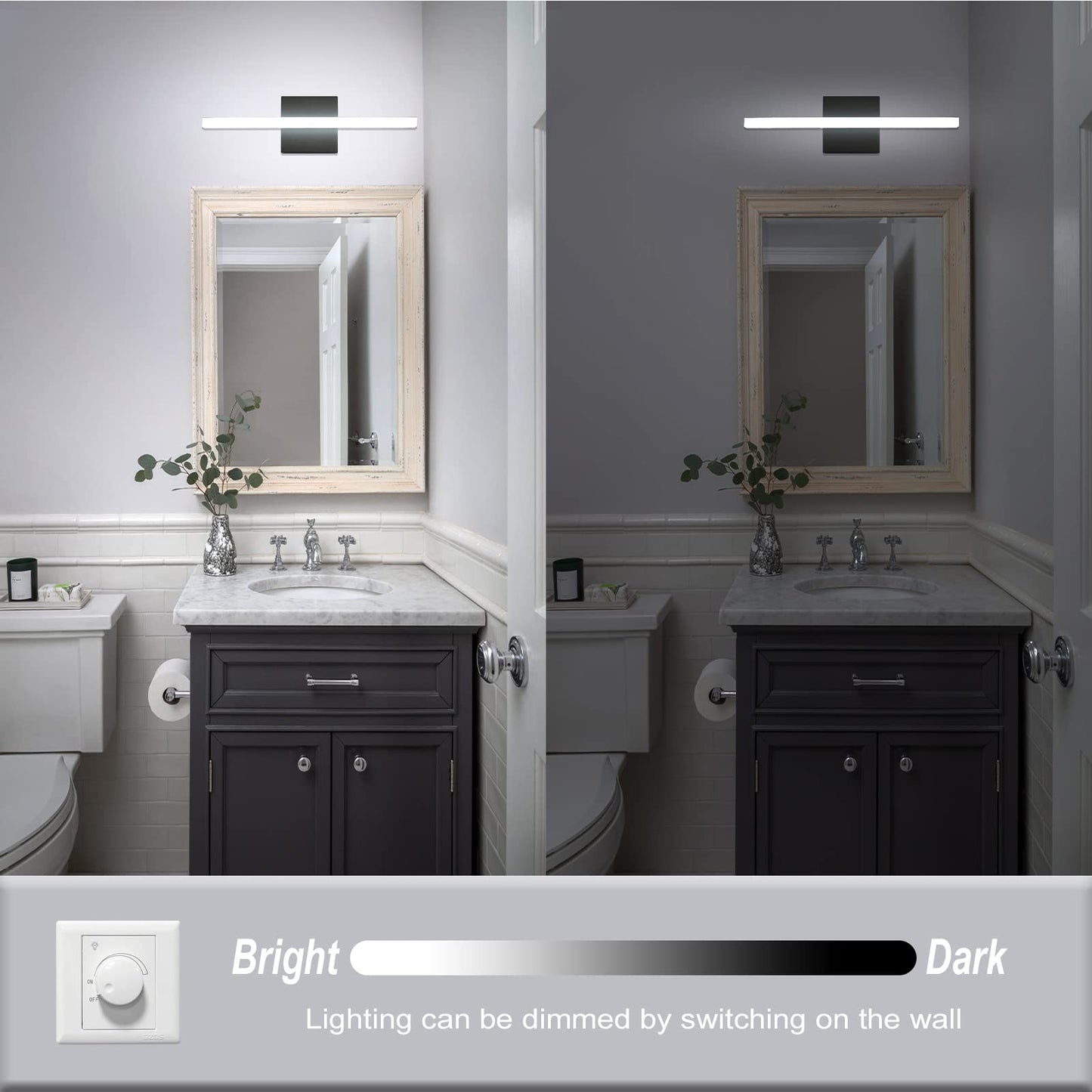 Combuh LED Bathroom Vanity Light Bar 16 Inch 9W Black IP44 Bathroom Light Fixtures Over Mirror Modern Bath Wall Lighting Fixture Sconce Indoor Cool White 6000K