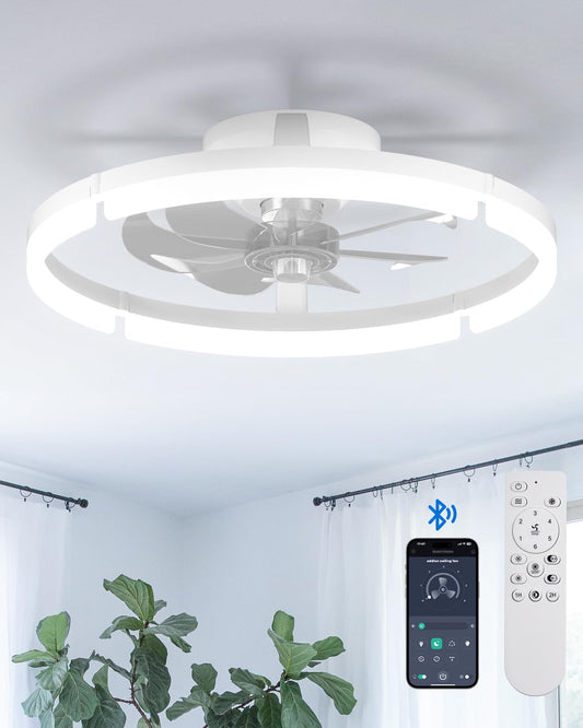 addlon Ceiling Fans with Lights and Remote, 20'' Low Profile Ceiling Fans, 3000-6000K Dimmable Modern Flush Mount LED Fan Light, Fandelier Ceiling Fan for Bedroom, Kitchen, Living Room, Black