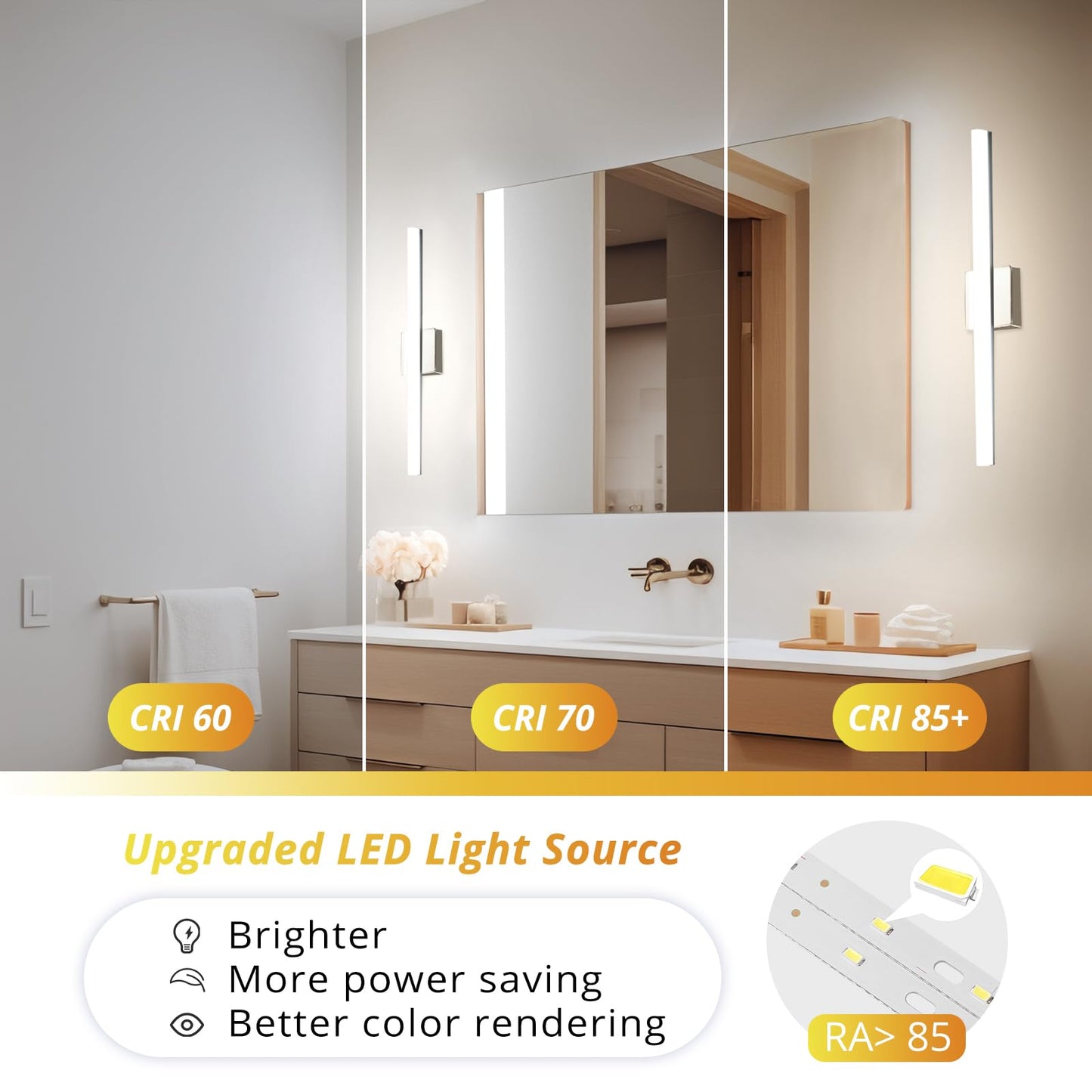 Combuh Modern Bathroom Light Fixtures Over Mirror 16 Inch IP44 9W Chrome Vanity Light Bar for Bathroom Wall Light Fixtures Cool White 6000K