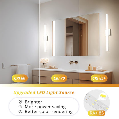 Combuh Modern Bathroom Light Fixtures Over Mirror 16 Inch IP44 9W Chrome Vanity Light Bar for Bathroom Wall Light Fixtures Cool White 6000K