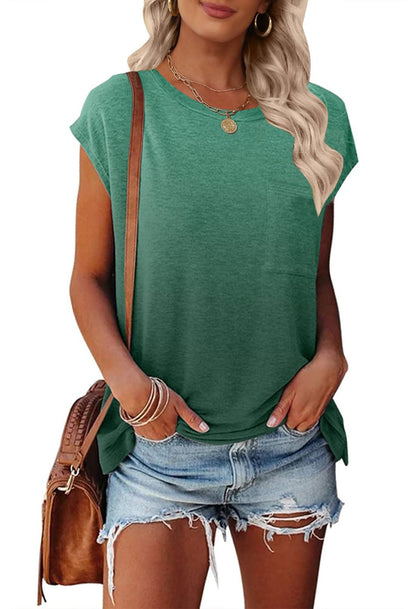 MEROKEETY Women's Casual Cap Sleeve T Shirts Basic Summer Tops Loose Solid Color Blouse