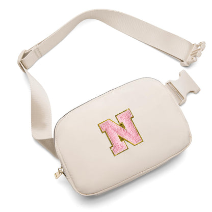 Gitus Belt Bag Fanny Pack Crossbody Bags with Initial Letter Patch Cute Stuff Birthday Gifts for Teenager Girls Cool Stuff for Teens Trendy Preppy Stuff for Teen Girls (Beige-A)