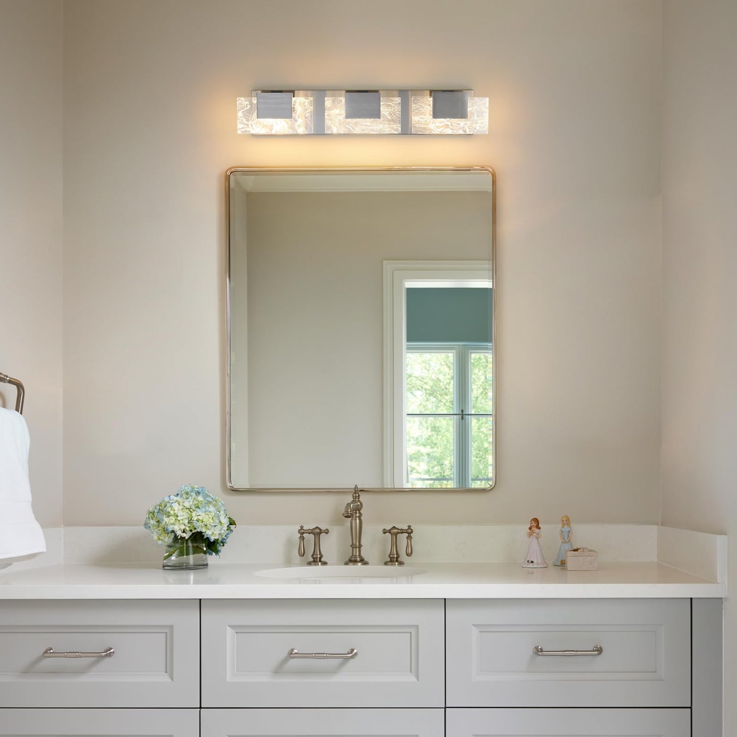 LED Bathroom Vanity Light: 24 inch Brushed Gold Acrylic Modern Lighting Fixtures - 3 Lights Contemporary Smoke Design Wall Lights Fixture Over Mirror 3000K