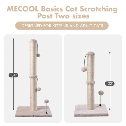 Cat Scratching Post Premium Basics Kitten Scratcher Sisal Scratch Posts with Hanging Ball 22in for Kittens or Smaller Cats (22 inches for Kitten, Beige)