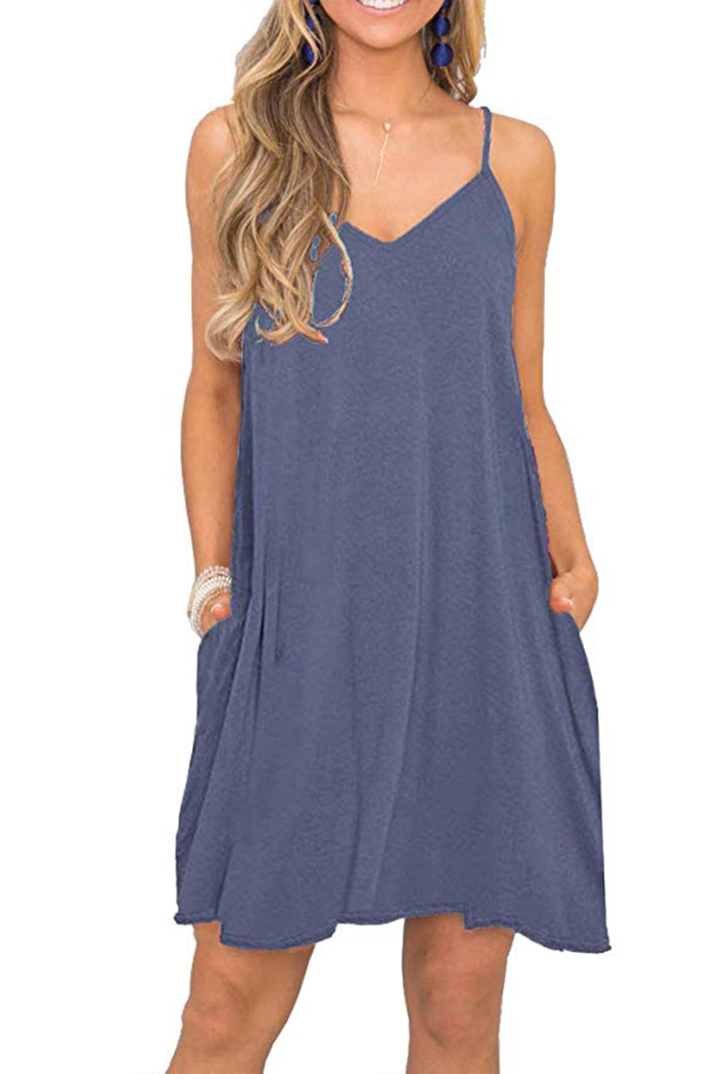 MISFAY Women's Summer Spaghetti Strap Casual Swing Tank Beach Cover Up Dress with Pockets