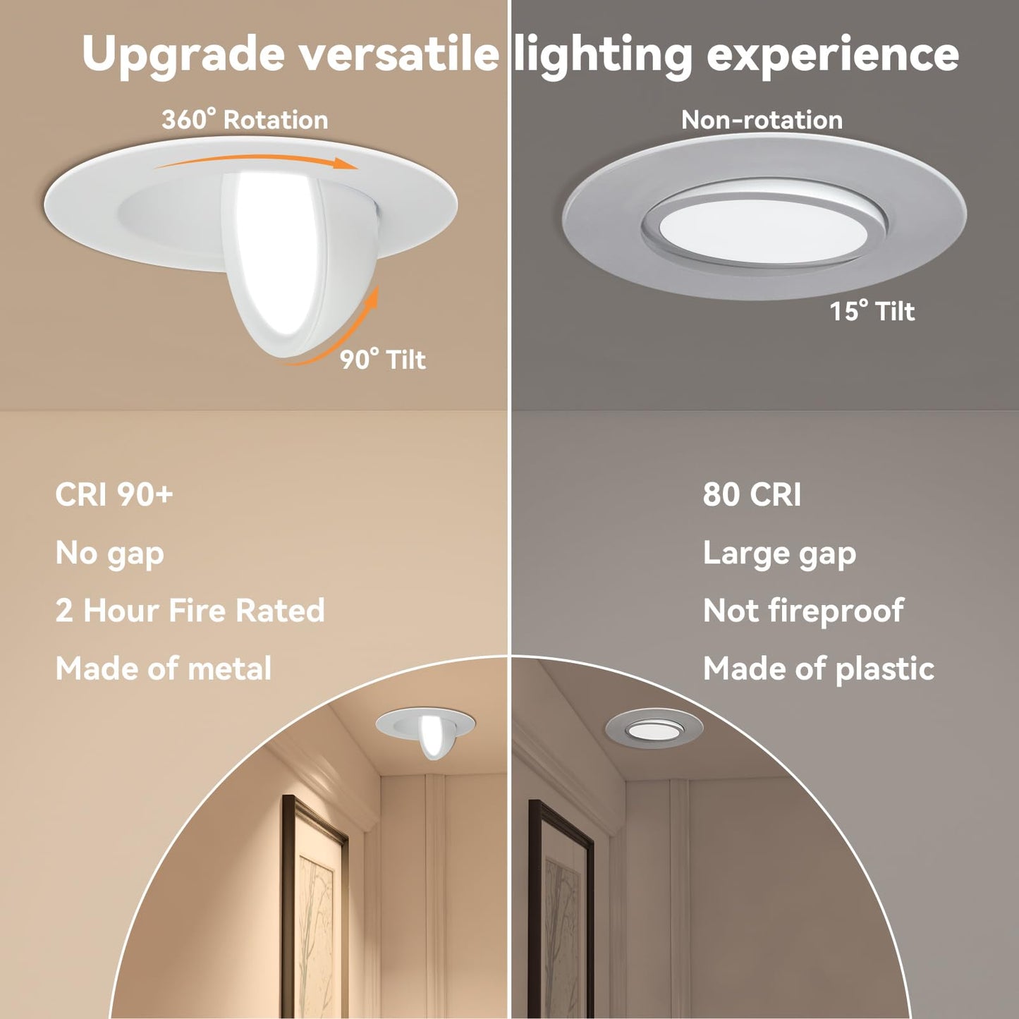 HONZIN 12 Pack 4 Inch Recessed Lighting, 5CCT Gimbal Led Recessed Light 4 Inch with Junction Box, Dimmable, 9W CRI90+, IC Rated, 2700K/3000K/3500K/4000K/5000K Selectable, No Fire Cone Needed