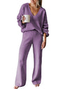Viottiset Women's 2 Piece Outfits Casual V Neck Knit Wide Leg Sweater Lounge Set Sweatsuit