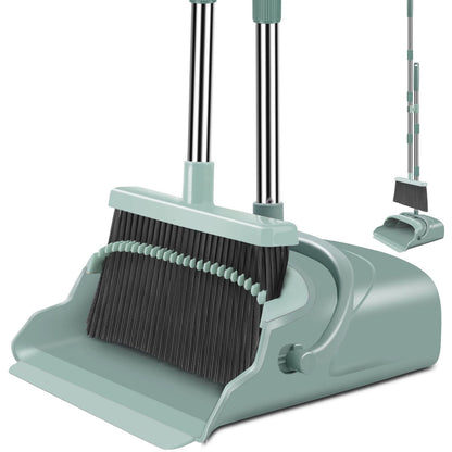 kelamayi Upgrade Broom and Dustpan Set, Self-Cleaning with Dustpan Teeth, Indoor&Outdoor Sweeping, Ideal for Dog Cat Pets Home Use, Stand Up Broom and Dustpan (Gray&Orange)