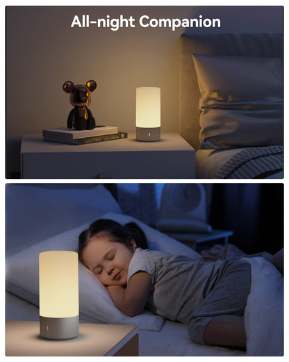 Touch Bedside Table Lamp, [Sleek Design & RGB Mode] 3 Way Dimmable Small Lamp for Bedroom, LED Lamp with Warm White Lights, Multi-Color Smart Nightstand Lamp for for Living Room Home Gifts