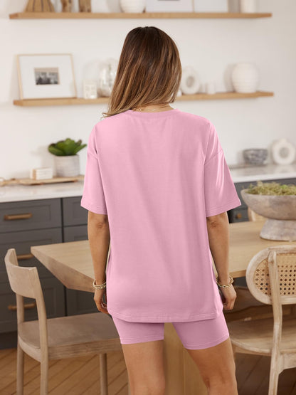 AUTOMET Womens 2 Piece Sets Summer Outfits 2025 Two Piece Lounge Set Matching Clothing Oversized Tshirts Biker Short Fashion