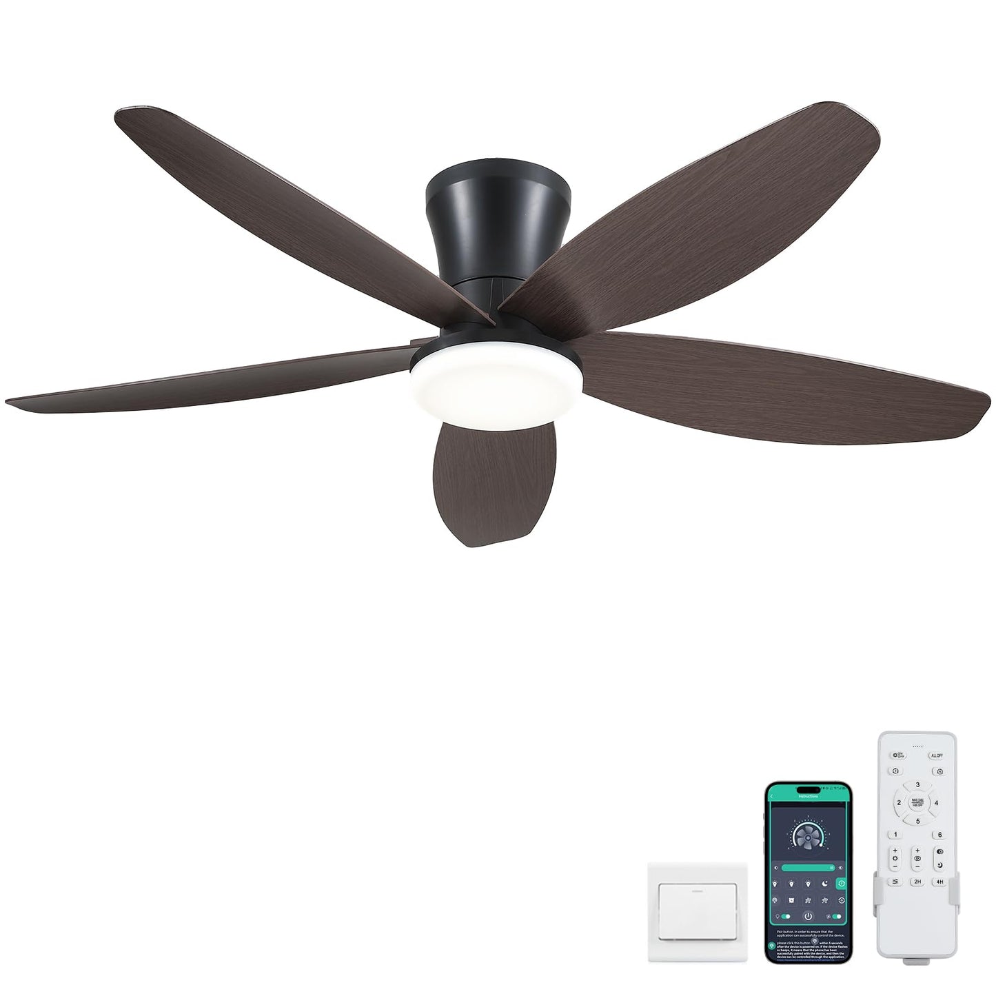 Ceiling Fans with Lights-36 Low Profile Ceiling Fan with Light and Remote/APP Control,Flush Mount,DC Reversible,LED Dimmable Blakc Ceiling Fans for Bedroom,Indoor/Outdoor Patio Use