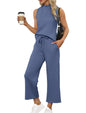 SAMPEEL Two Piece Sets for Women Summer Outfits Lounge Sets Mock Neck Tops Wide Leg Crop Pants Vacation Travel Outfits