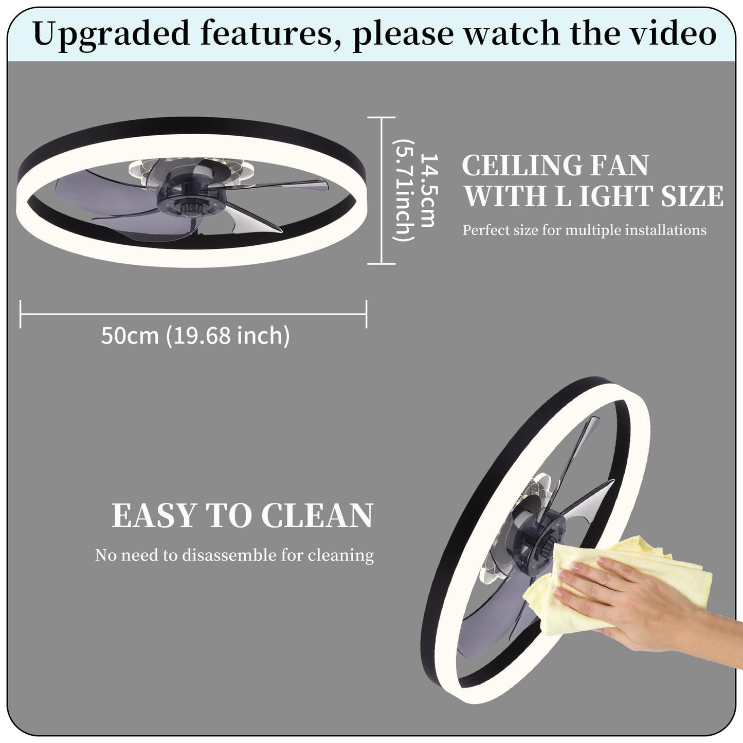 20‘’ Ceiling Fan with Light, Upgraded Low Profile Fan, Flush Mount Ceiling Fan, 6 Speeds, Dimmable LED, App & Remote Control, Quiet DC Motor, for Bedroom, Living Room, F115 White
