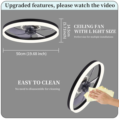 20‘’ Ceiling Fan with Light, Upgraded Low Profile Fan, Flush Mount Ceiling Fan, 6 Speeds, Dimmable LED, App & Remote Control, Quiet DC Motor, for Bedroom, Living Room, F115 White
