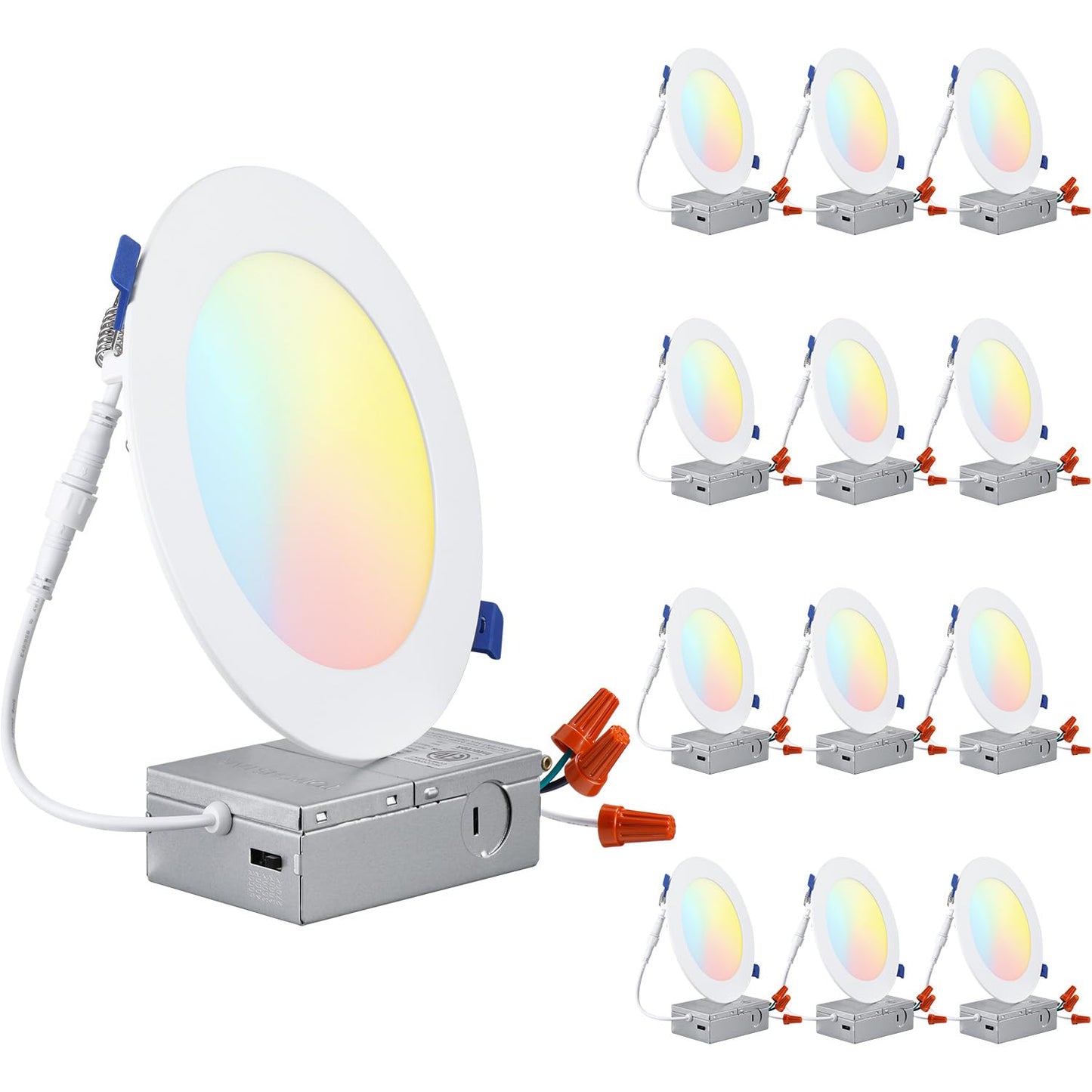 TORCHSTAR Basic Series 12-Pack 6 Inch Ultra-Thin LED Recessed Lighting with Junction Box, CRI90, Aluminum, 5000K Daylight, 5%-100% Dimmable Slim Recessed Downlight, 12W 1100LM, ETL and Energy Star