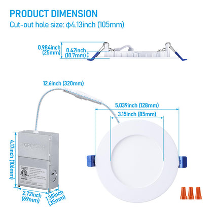 TORCHSTAR Basic Series 12-Pack 6 Inch Ultra-Thin LED Recessed Lighting with Junction Box, CRI90, Aluminum, 5000K Daylight, 5%-100% Dimmable Slim Recessed Downlight, 12W 1100LM, ETL and Energy Star