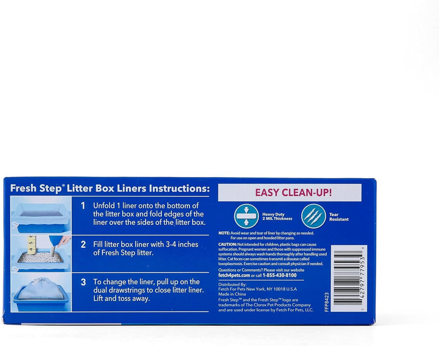 Fresh Step Drawstring Cat Litter Box Liners, Unscented, Size Jumbo, 36" x 19" | Kitty Litter Bags - 15 Count - Cat Litter Liners for Rectangle or Oval Large Litterboxes