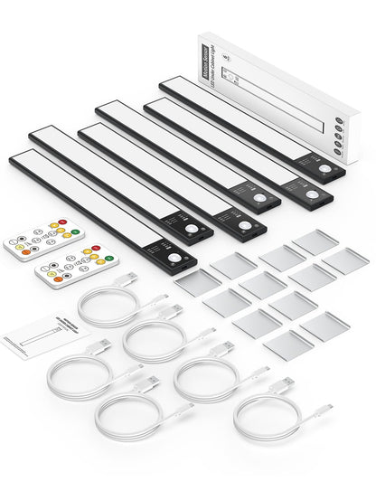 12" Thin Motion-Activated Under Cabinet Lighting, Aluminum Alloy Under Counter Lights for Kitchen, 3-Color-Temps Magnetic Closet Lights, Rechargeable Motion Sensor Light Indoor (4Pack, Silver)
