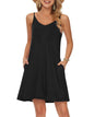 MISFAY Women's Summer Spaghetti Strap Casual Swing Tank Beach Cover Up Dress with Pockets