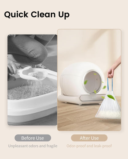 Self Cleaning Cat Litter Box, Ultra-Safe Protection Automatic Cat Litter Box, APP Control/Lower Entry/Large Capacity Cat Litter Box with 3 Rolls Liners & Mat, 65L, Gray