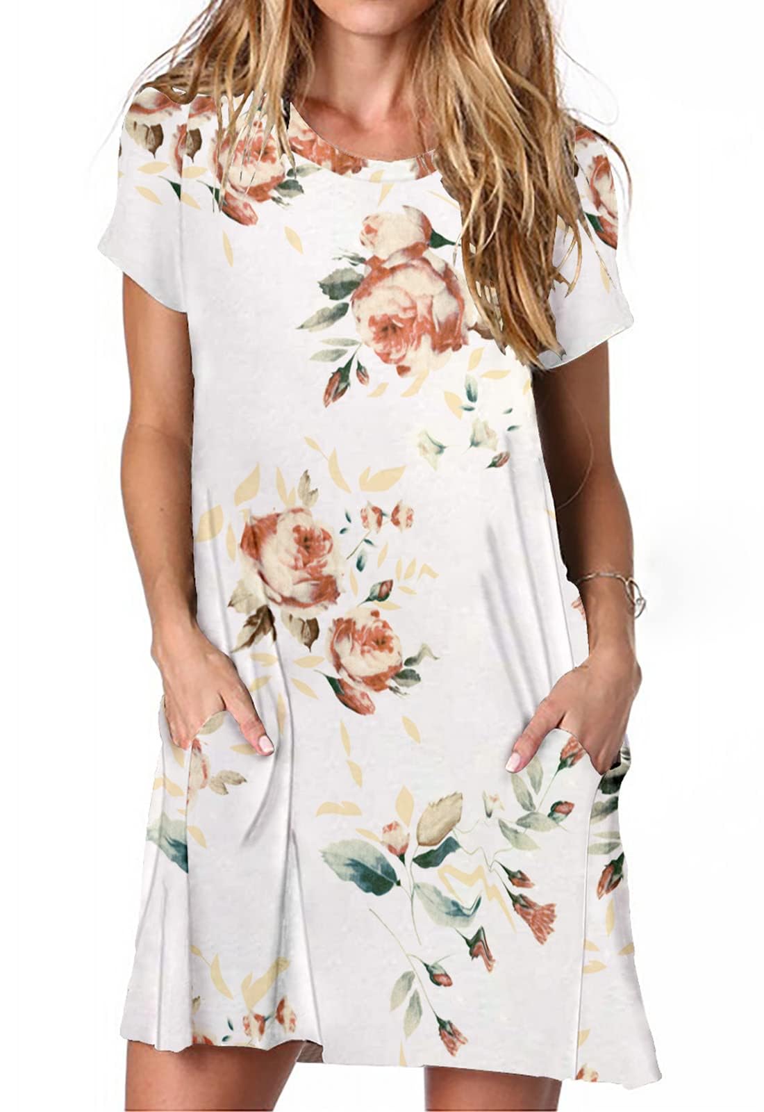 Alaster Women’s Casual Summer T Shirt Dress Loose Short Sleeve Tunic Dress with Pocket for Women