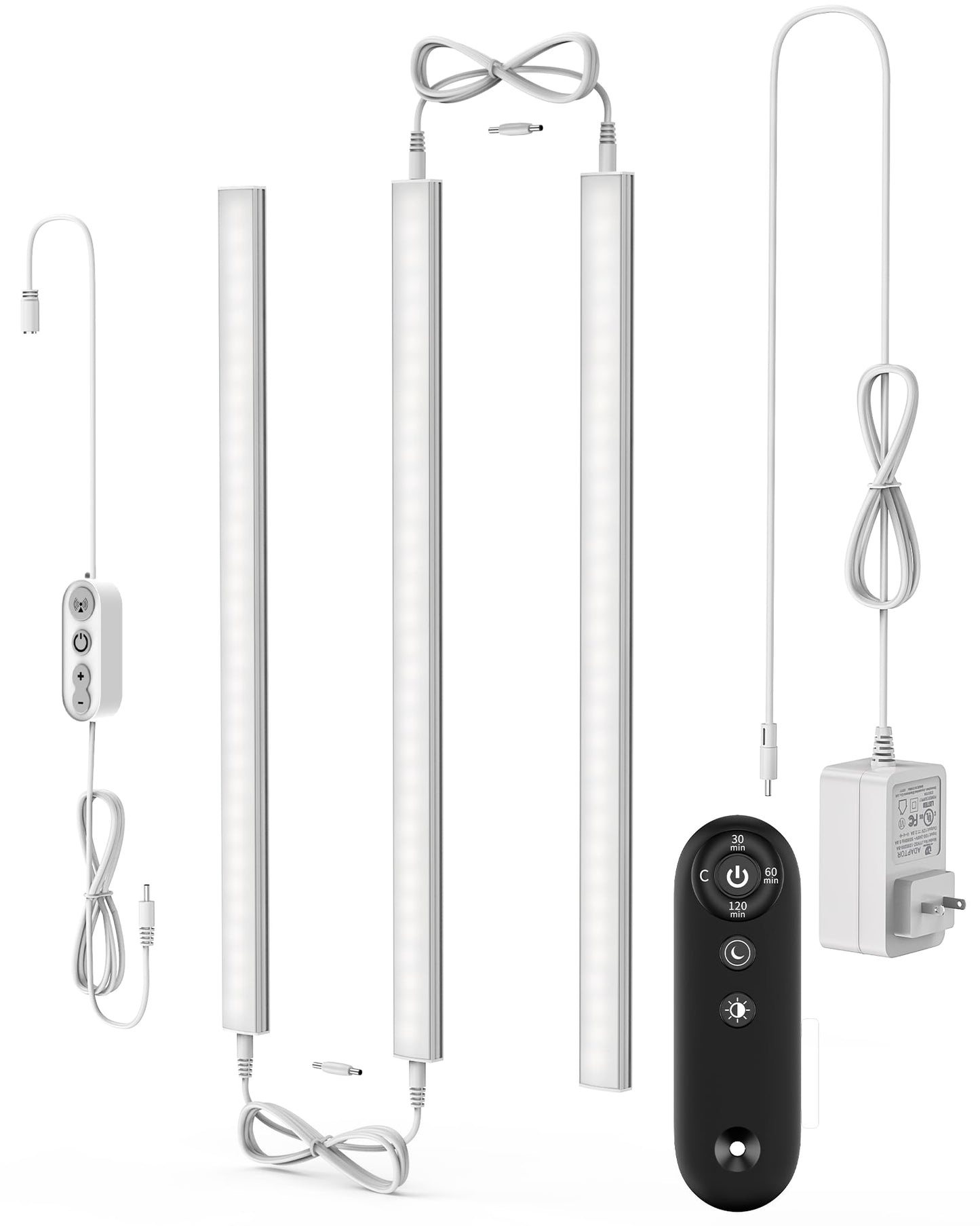 ASOKO Under Cabinet Led Light Plug in, Dimmable Daylight White 4500K, 3 Pack 12 inch Linkable Led Under Counter Lights for Kitchen, Shelf, Workbench, Cupboard, ETL Listed Plug 24V, UNO-LK 4500K
