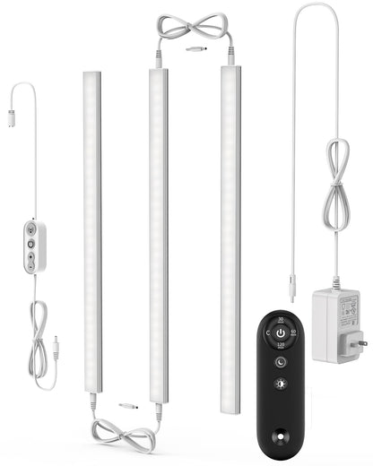 ASOKO Under Cabinet Led Light Plug in, Dimmable Daylight White 4500K, 3 Pack 12 inch Linkable Led Under Counter Lights for Kitchen, Shelf, Workbench, Cupboard, ETL Listed Plug 24V, UNO-LK 4500K