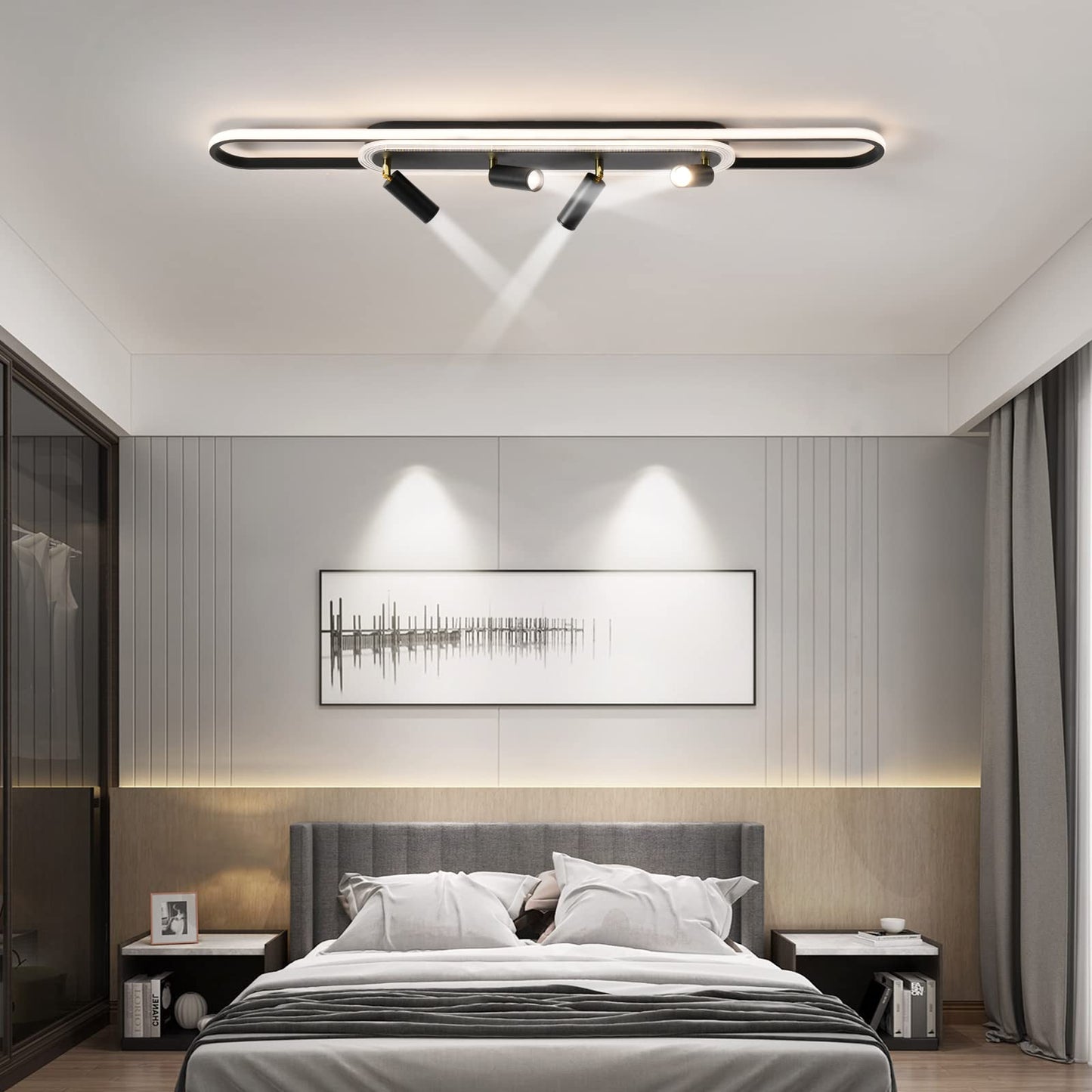 Modern Chandelier Modern Led Chandelier Adjustable Black Chandelier Lighting Fixture High Ceiling Chandelier Suitable for Living Room Staircase Villa