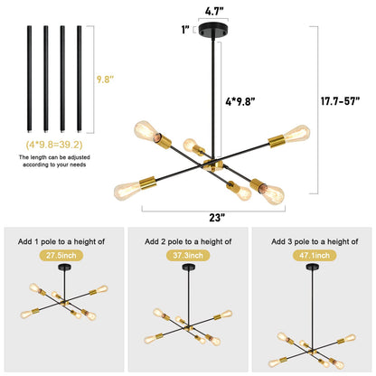 Black Sputnik Chandelier 6 Lights Modern Industrial Ceiling Light Mid Century Vintage Contemporary Pendant Dining Room Lighting Fixtures Hanging