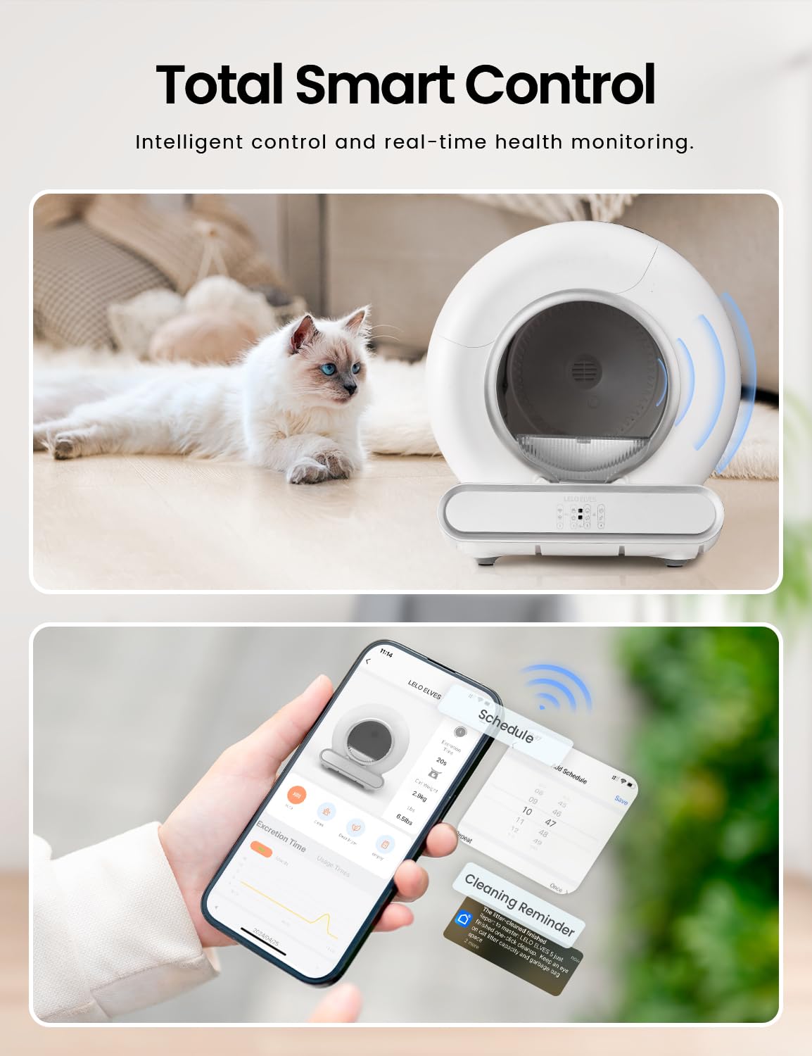 Self Cleaning Cat Litter Box, Ultra-Safe Protection Automatic Cat Litter Box, APP Control/Lower Entry/Large Capacity Cat Litter Box with 3 Rolls Liners & Mat, 65L, Gray