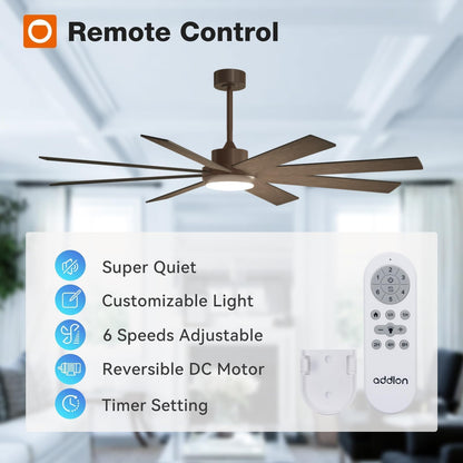 addlon 72 Inch Large Ceiling Fans with Lights, Black Ceiling Fan with Remote Control, Reversible, 5CCT, Dimmable, DC Motor, Modern Ceiling Fan for Living Room, Kitchen, Patio Indoor/Outdoor Use,