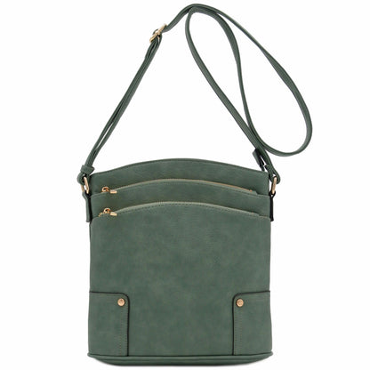 ALYSSA Triple Zip Pocket Large Crossbody Bag