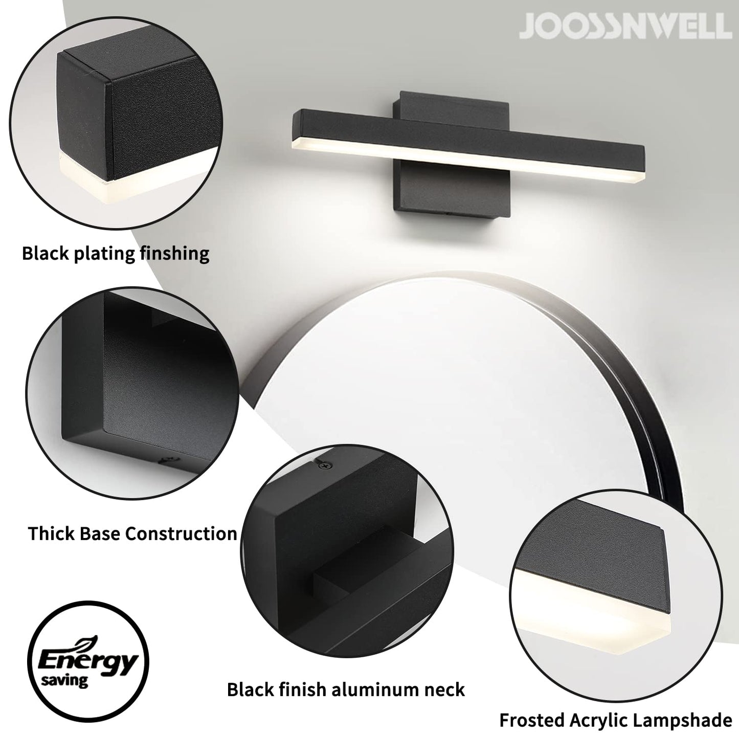 Joossnwell Black Bathroom Vanity Light Fixtures Dimmable 5CCT LED Bathroom Lighting Bar 15.75 Inch Modern Bath Lights Fixture Over Mirror 12W