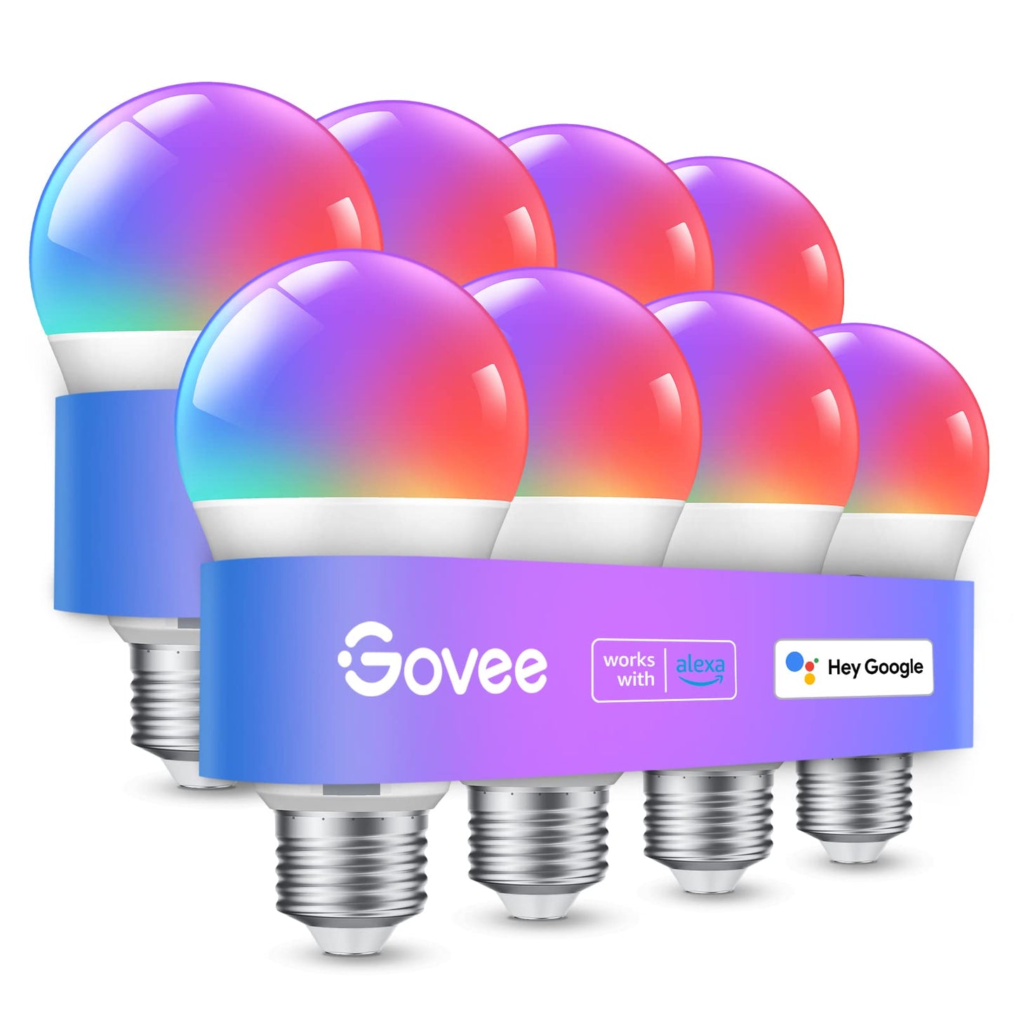 Govee Smart Light Bulbs, Color Changing Light Bulb, Work with Alexa and Google Assistant, 16 Million Colors RGBWW, WiFi & Bluetooth LED Light Bulbs, Music Sync, A19, 800 Lumens, 4 Pack