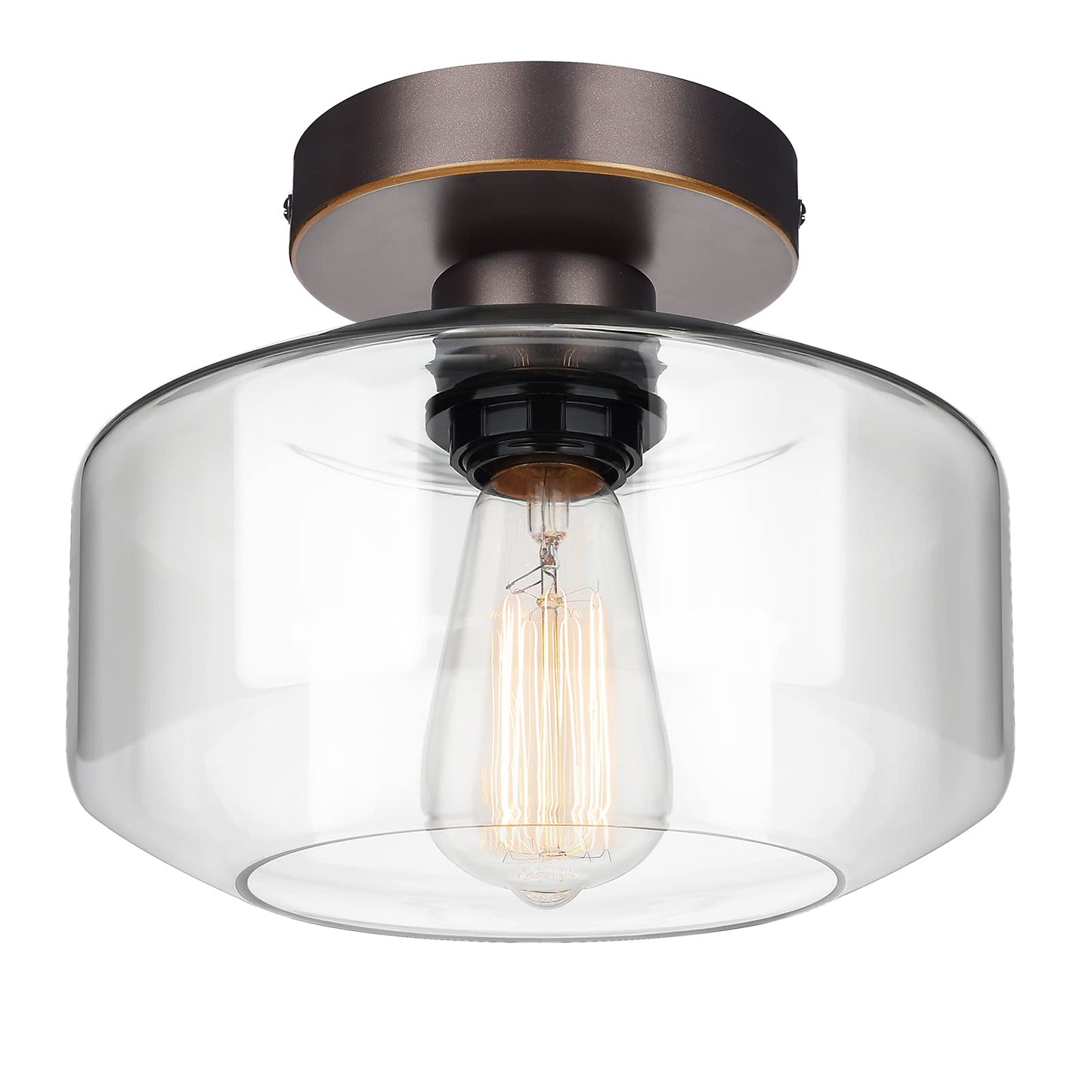 MAXvolador Industrial Semi Flush Mount Ceiling Light, Clear Glass Pendant Lamp Shade, Farmhouse Lighting for Hallway, Vintage Hanging Light Fixtures