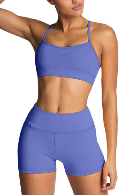 IWEMEK Women's Workout Sets 2 Piece Yoga Outfits High Waisted Biker Shorts and Cross Back Sports Bra Gym Set