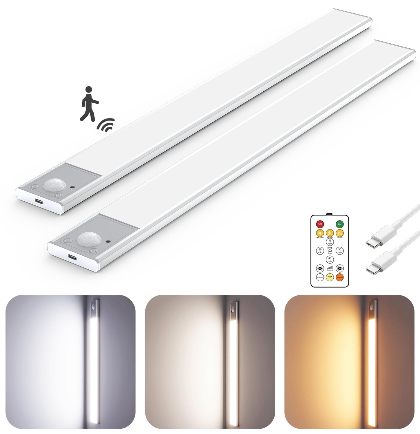 12" Thin Motion-Activated Under Cabinet Lighting, Aluminum Alloy Under Counter Lights for Kitchen, 3-Color-Temps Magnetic Closet Lights, Rechargeable Motion Sensor Light Indoor (4Pack, Silver)